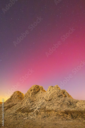 The Aurora Borealis over the Salton Sea Mudpots in Calipatria, California