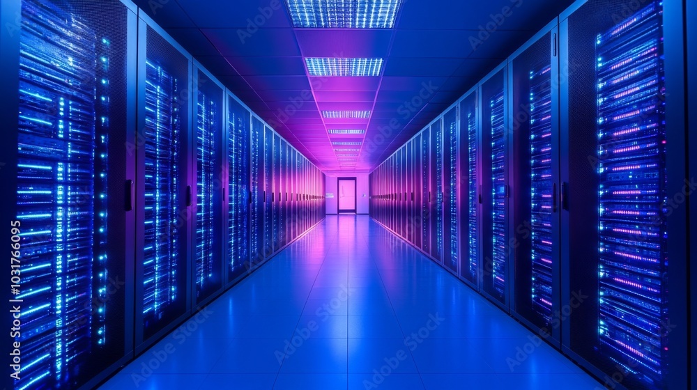 Futuristic Data Center with Blue and Pink Lighting Futuristic Data Center with Blue and Pink Lighting