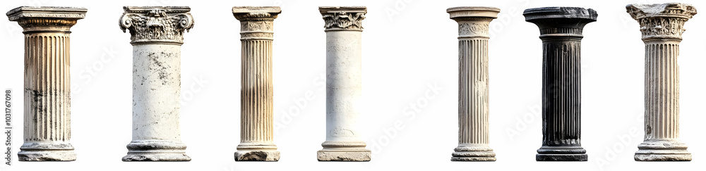 Antique Roman Columns Isolated on White Background. Antique Roman Columns Isolated on White Background.