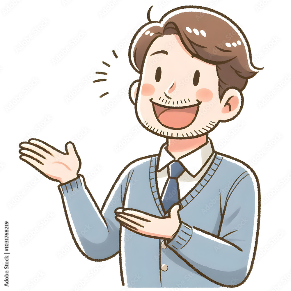 Businessman making a presentation and smiling cheerfully Businessman making a presentation and smiling cheerfully