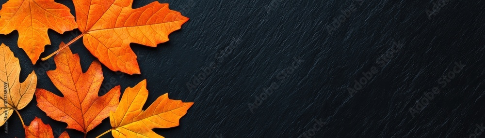 custom made wallpaper toronto digitalAutumn leaves on a dark background, showcasing vibrant orange colors and natural textures.