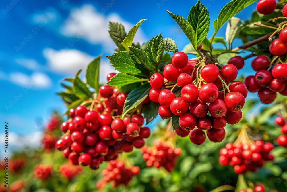 Vibrant Natural Red Berries Against a Clear Blue Sky - High Depth of Field Photography Vibrant Natural Red Berries Against a Clear Blue Sky - High Depth of Field Photography