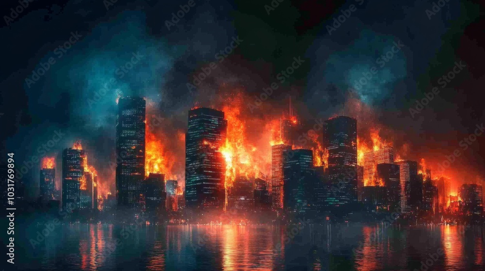 Fototapeta premium Burning City Skyline