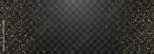 Glitter gold particles shine effect on transparent background. Vector gold glitter particles effect and texture. Stardust amber particles color on png background. Golden explosion of confetti