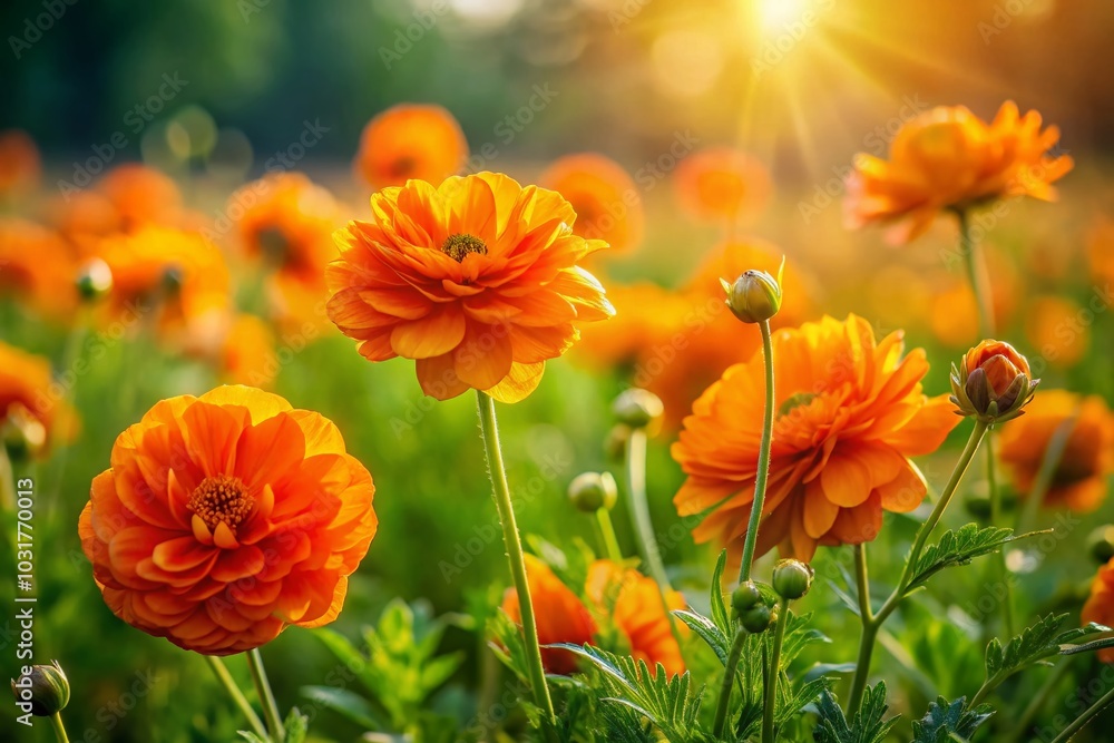 Vibrant Orange Flowers in a Serene Field with Soft Focus Background for Stock Photography Vibrant Orange Flowers in a Serene Field with Soft Focus Background for Stock Photography