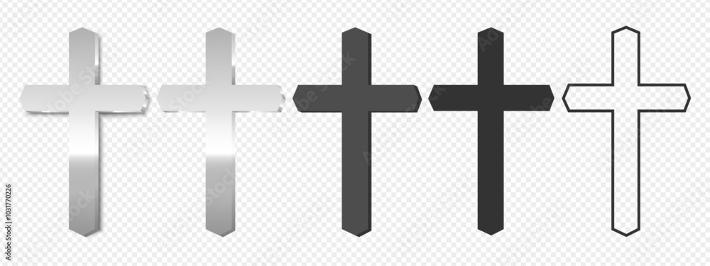 Christian cross. A silver, silhouette, Catholic or Christian cross, outline cross. Religion symbol Christian cross. A silver, silhouette, Catholic or Christian cross, outline cross. Religion symbol