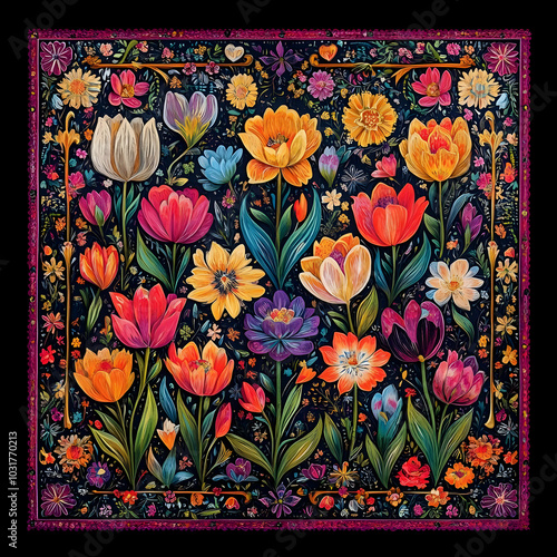 Floral Pattern Design with Tulips and Other Flowers photo