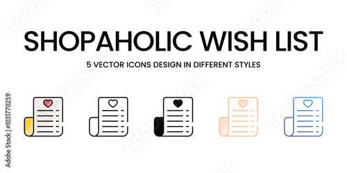Shopaholic Wish List vector icons set ready to use wed and mobile apps.