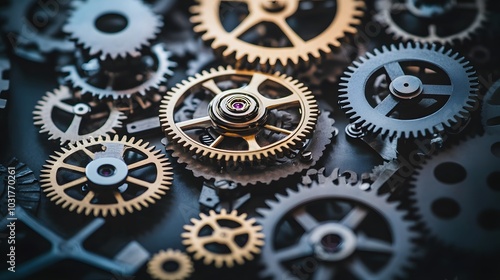 Intricate dismantled mechanical watch with detailed gears and springs on dark background, symbolizing precision and complexity in teardown analysis.