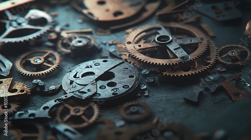 Intricate dismantled mechanical watch with detailed gears and springs on dark background, symbolizing precision and complexity in teardown analysis.