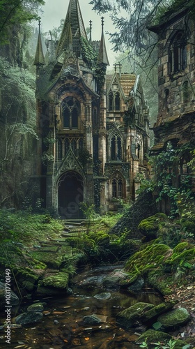 Enchanted Forest Castle Ruins - Gothic Architecture in Nature