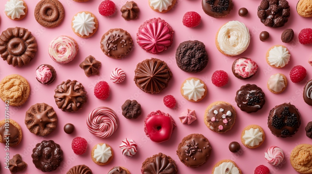 Assorted Sweet Treats on Pink Background Assorted Sweet Treats on Pink Background