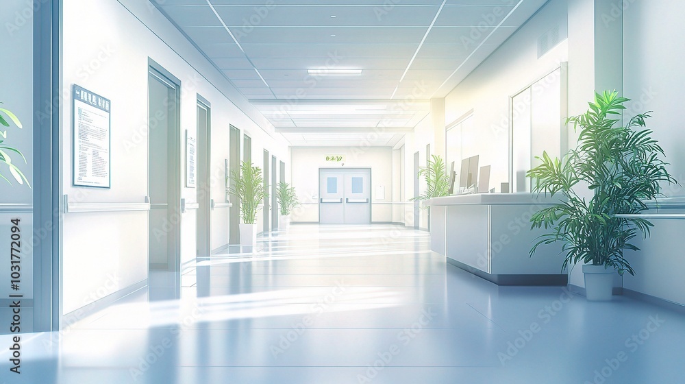Fototapeta premium Bright and Clean Hospital Corridor Interior Design