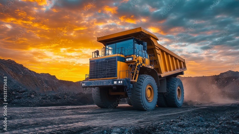 Obraz premium Mining Heavy-Duty Dump Truck at Sunset
