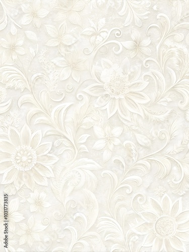 White on White Flower Motif with Textured Embossing background