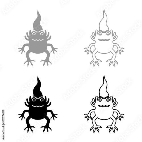 Axolotl ambystoma mexicanum front view set icon grey black color vector illustration image solid fill outline contour line thin flat style