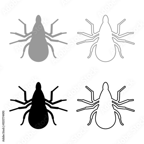 Tick mite set icon grey black color vector illustration image solid fill outline contour line thin flat style