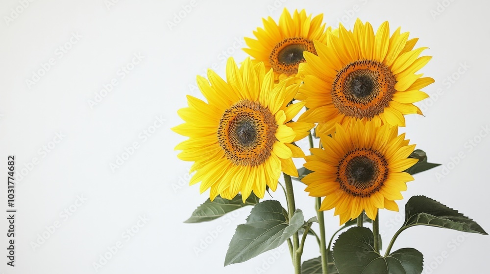 Vibrant Sunflowers Against White Background Vibrant Sunflowers Against White Background