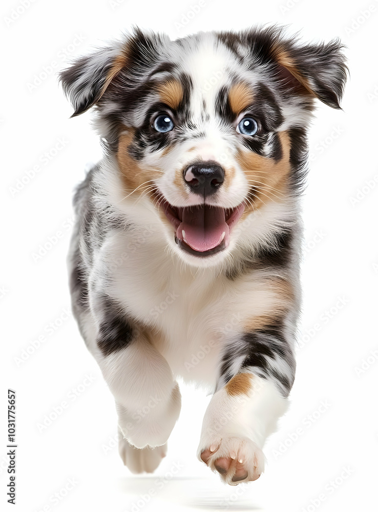 Happy Australian Shepherd Puppy Running. Happy Australian Shepherd Puppy Running.