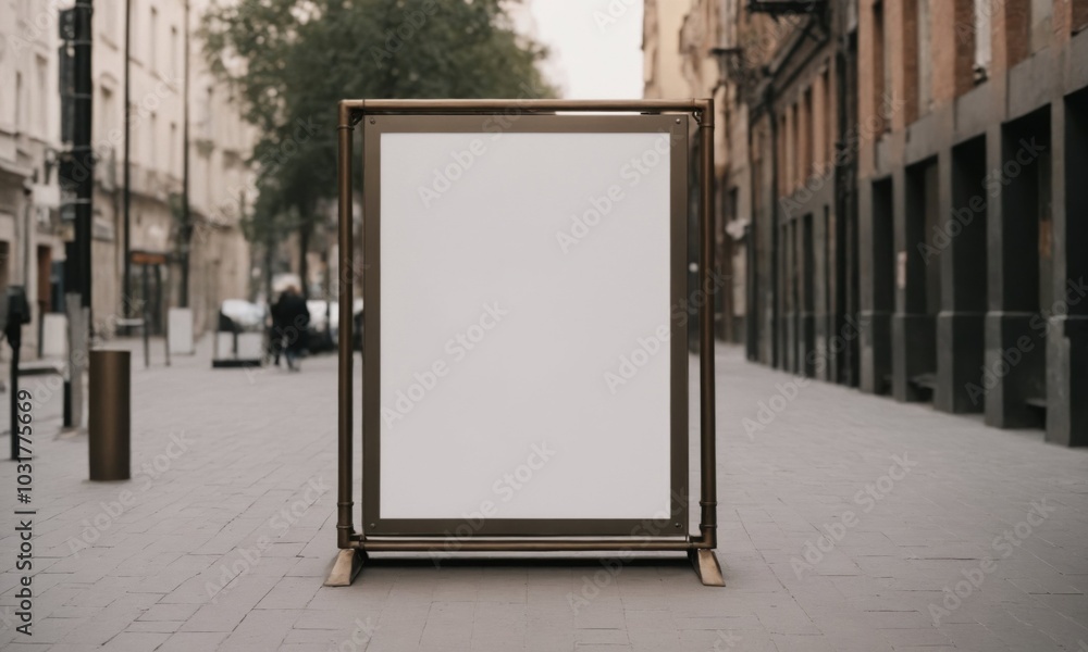 A large white sign is prominently sitting on the side of a busy street A large white sign is prominently sitting on the side of a busy street