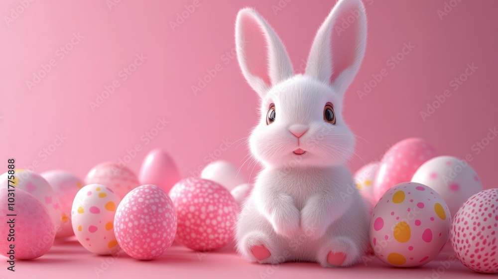 White Bunny with Easter Eggs White Bunny with Easter Eggs