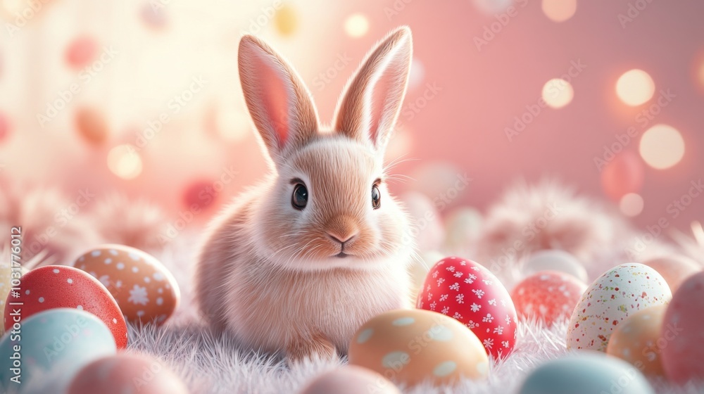 Cute Bunny with Easter Eggs Cute Bunny with Easter Eggs