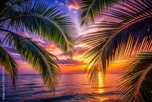 Wallpaper Mural Vibrant Sunset Over Palm Trees and Ocean - Tropical Paradise Photography Torontodigital.ca
