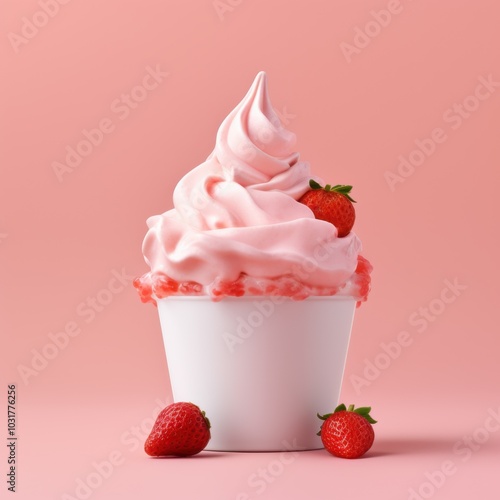 Strawberry ice cream,paper cup with clean line,