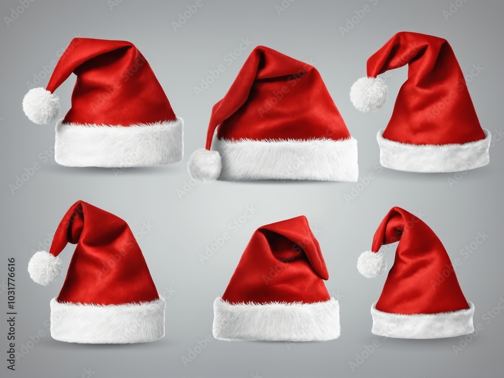 Collection of Santa Claus hats, isolated on grey background Collection of Santa Claus hats, isolated on grey background