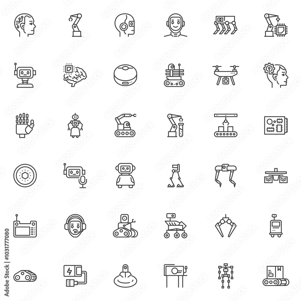Robotics technology line icons set Robotics technology line icons set