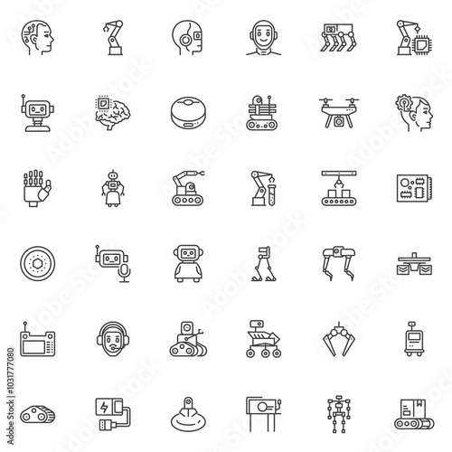 Robotics technology line icons set