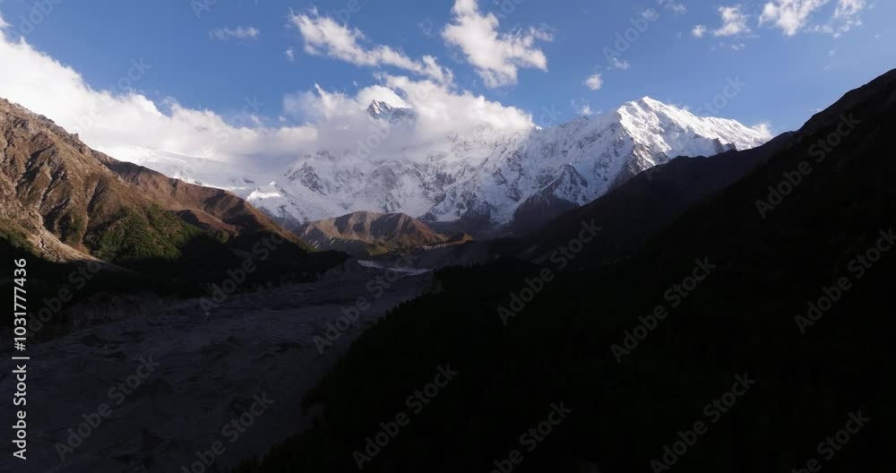 Aerial Pullback Reveals Stunning Nanga Parbat Mountain in Pakistan. Hyperlapse Drone Shot