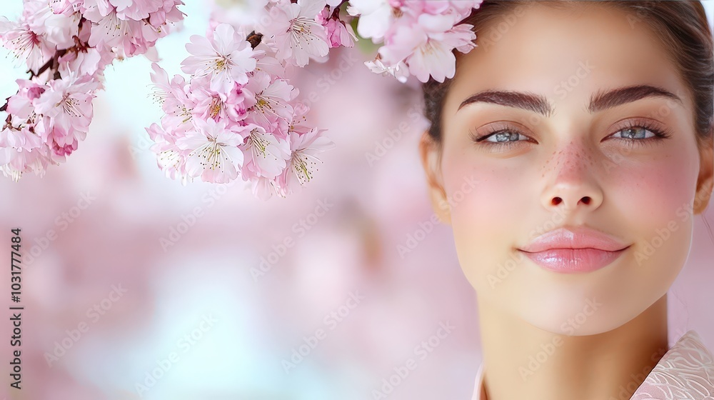 Beautiful Woman with Cherry Blossoms Spring Flowers Portrait Beautiful Woman with Cherry Blossoms Spring Flowers Portrait