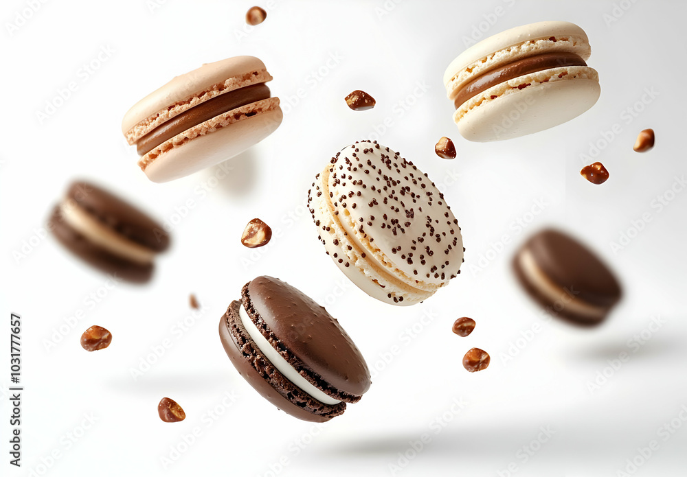 Macarons Falling Through Air. Macarons Falling Through Air.