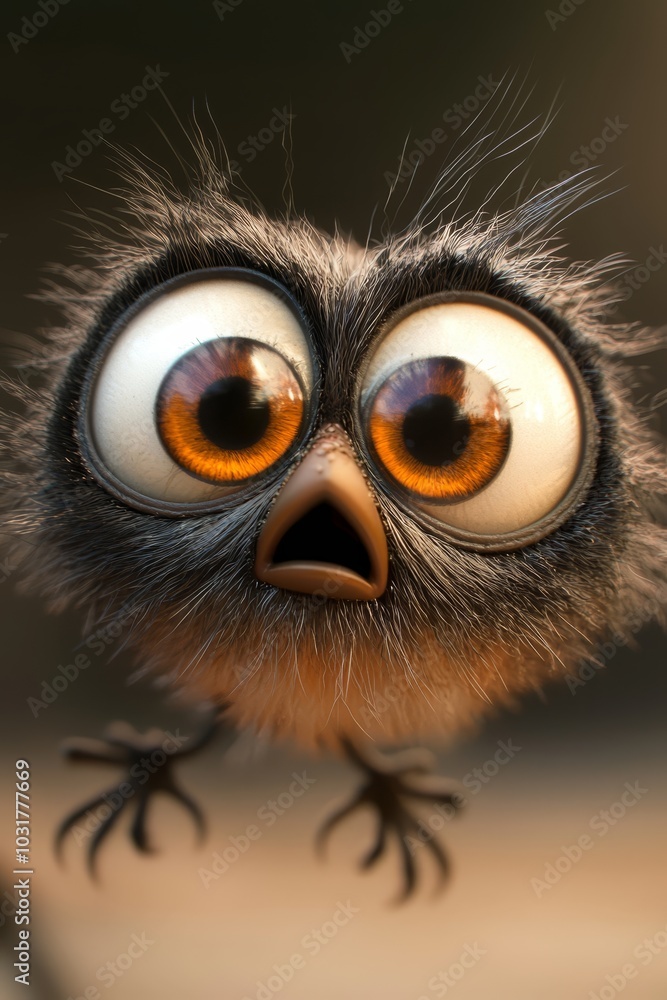 Obraz premium A tight shot of a small bird expressing shock, with its widened, alert eyes