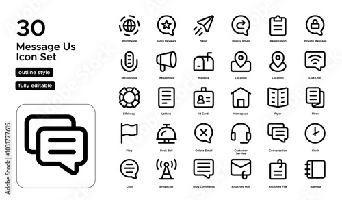 Message Us Line Icon Set: Inquiries, Live Chat, and Feedback Icons