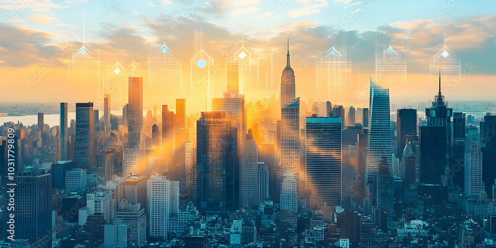 City Skyline with Rising Stock Market Graph. City Skyline with Rising Stock Market Graph.