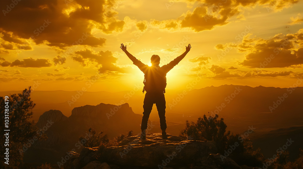 Silhouette of a Man Reaching Up Towards the Sunset. Silhouette of a Man Reaching Up Towards the Sunset.