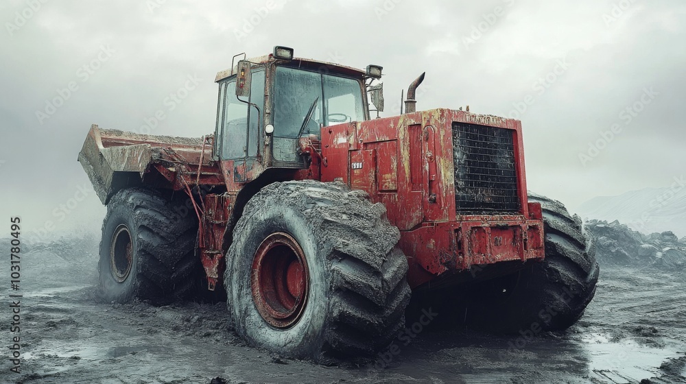 Obraz premium Weathered Construction Equipment in Muddy Terrain