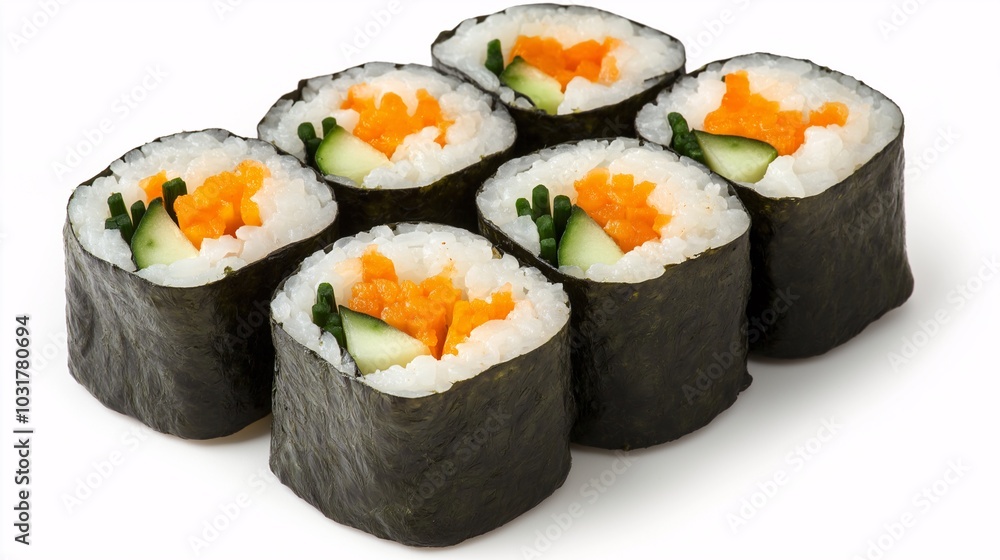 Fresh Sushi Rolls with Colorful Vegetable Fillings Fresh Sushi Rolls with Colorful Vegetable Fillings
