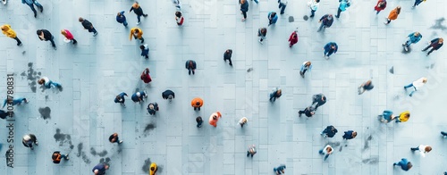 A bustling crowd gathers on a sunlit urban plaza