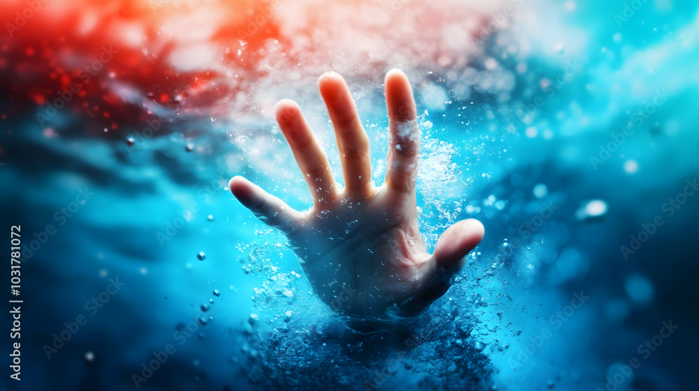 A figure drowning in a sea of external expectations, with hands reaching out for help. A figure drowning in a sea of external expectations, with hands reaching out for help.
