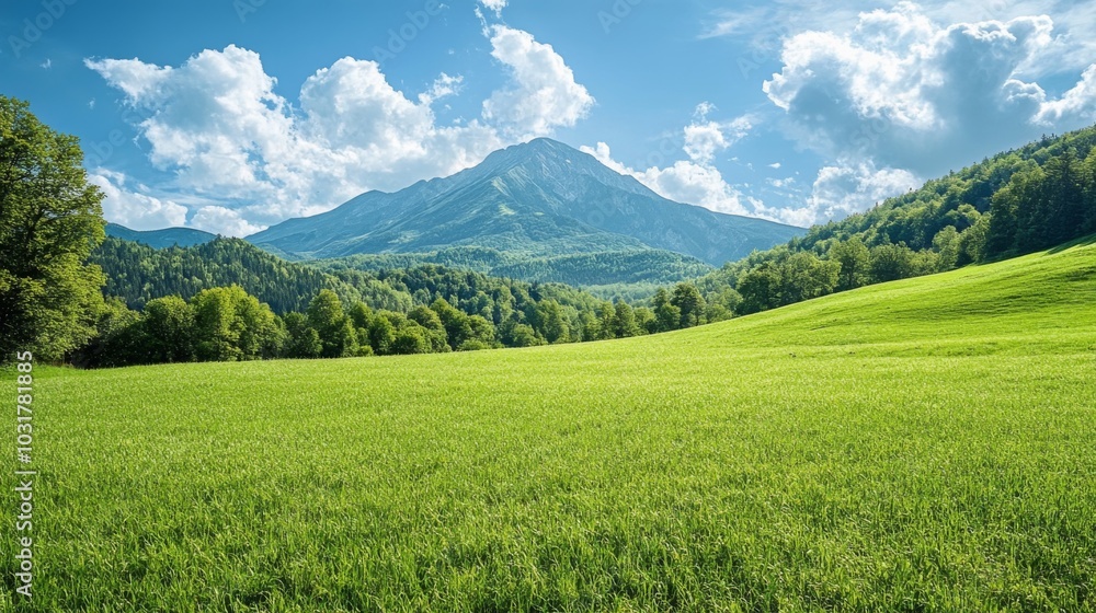 Fototapeta premium Mountain Landscape with Green Meadows