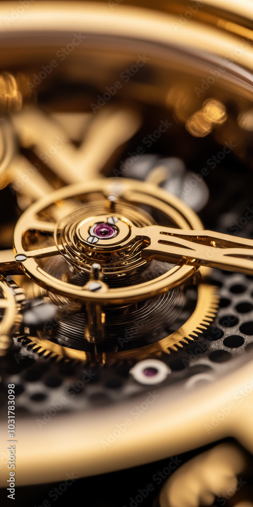 Gold watch mechanism, close up, macro photography Gold watch mechanism, close up, macro photography