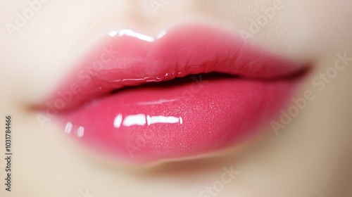  A close-up of a woman's lips with a pink liquid at their bottoms