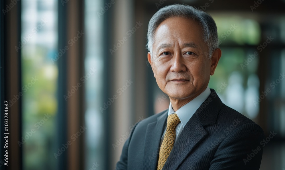 Senior Mature Asian businessman in formal wear portrait of confident businessman in office professional business attire, emphasizing confidence and, Generative AI Senior Mature Asian businessman in formal wear portrait of confident businessman in office professional business attire, emphasizing confidence and, Generative AI