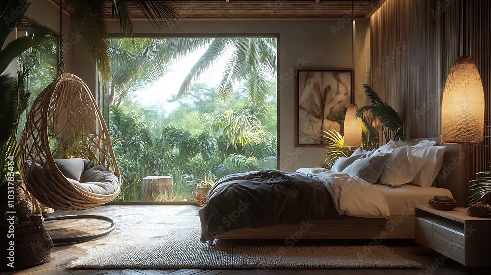 Elegant and Cozy Modern Bedroom Interior Design with Stylish Decor, mockup, poster and Background Elegant and Cozy Modern Bedroom Interior Design with Stylish Decor, mockup, poster and Background