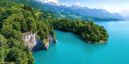 Aerial View of Oeschinen Lake Switzerland Turquoise Water Mountain Landscape Summer S