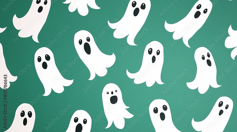 Playful ghost patterns on a teal background, perfect for Halloween decor. Playful ghost patterns on a teal background, perfect for Halloween decor.