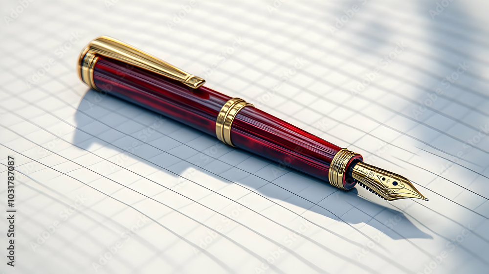 Red and Gold Fountain Pen on Lined Paper. Red and Gold Fountain Pen on Lined Paper.